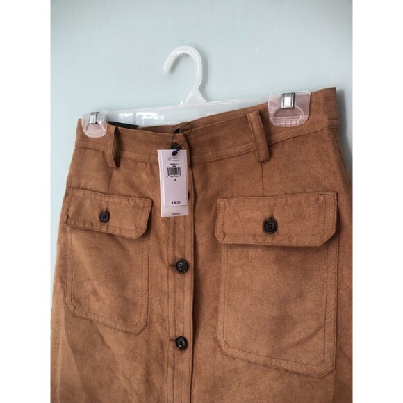 NWT BANANA REPUBLIC Tan Vegan Suede MINI SKIRT Button Front Women’s - Picture 2 of 4